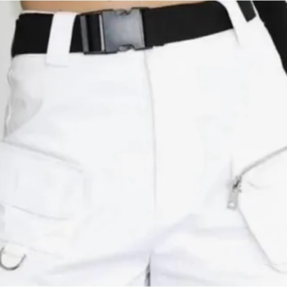 I.AM.GIA White Cargo Shorts with Black Belt